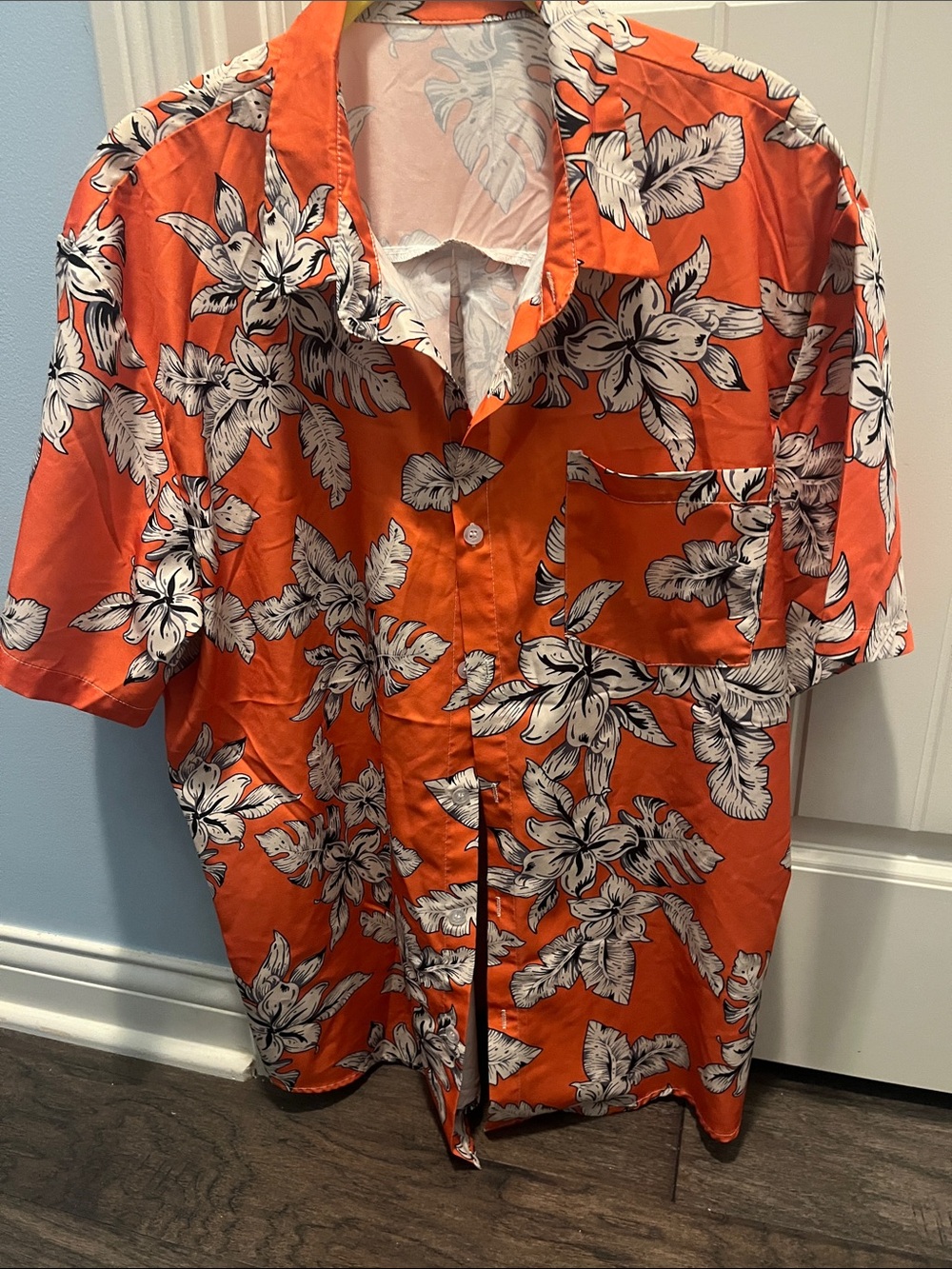 SHEIN Orange Floral Short-Sleeve Button-Up Shirt